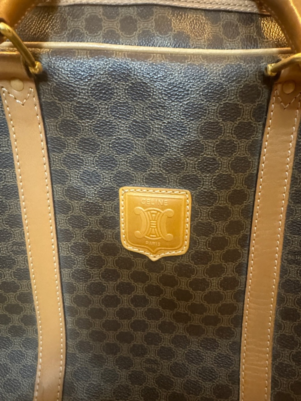 Celine Brown Canvas Briefcase with Tan Leather Trim - Picture 2 of 11